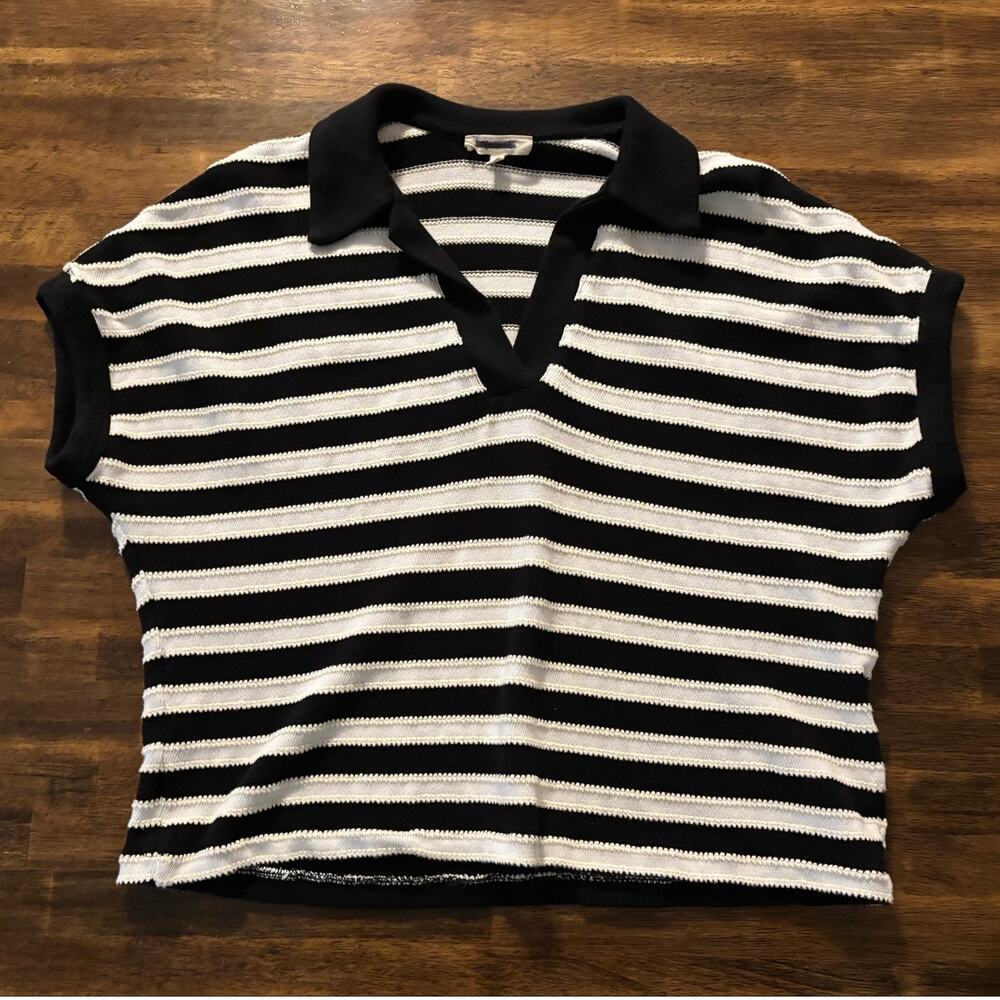 Madewell Women’s Small Polo Shirt V Neck Short Sleeve Relaxed Cotton Knit
